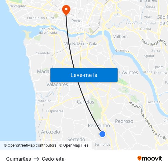 Guimarães to Cedofeita map