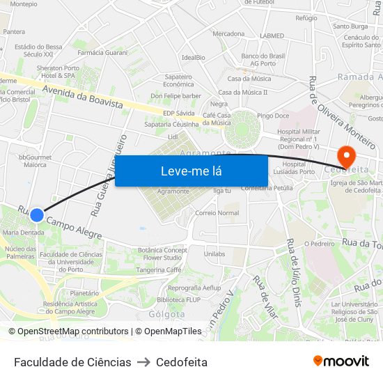 Faculdade de Ciências to Cedofeita map