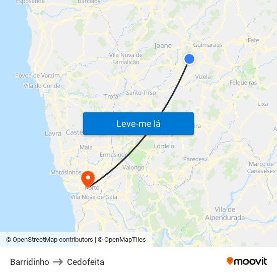 Barridinho to Cedofeita map