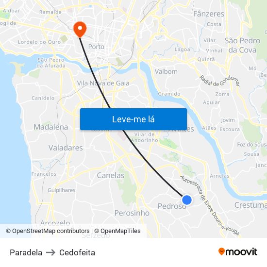 Paradela to Cedofeita map