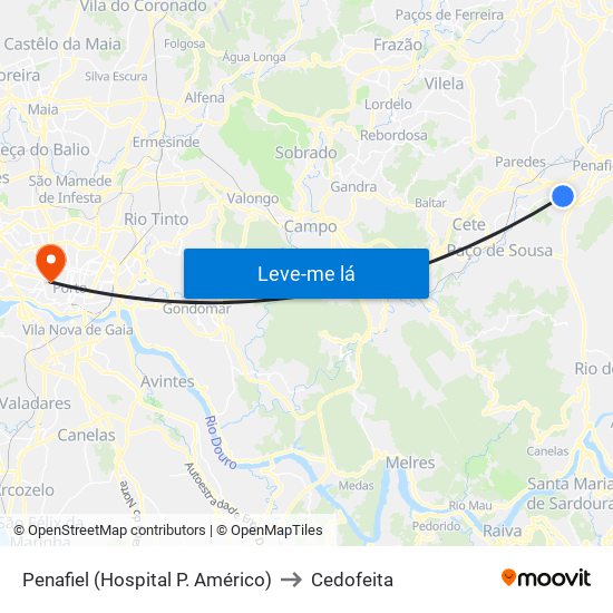 Penafiel (Hospital P. Américo) to Cedofeita map