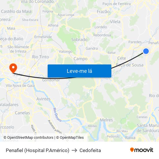 Penafiel (Hospital P.Américo) to Cedofeita map