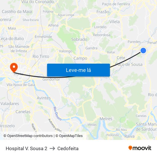 Hospital V. Sousa 2 to Cedofeita map