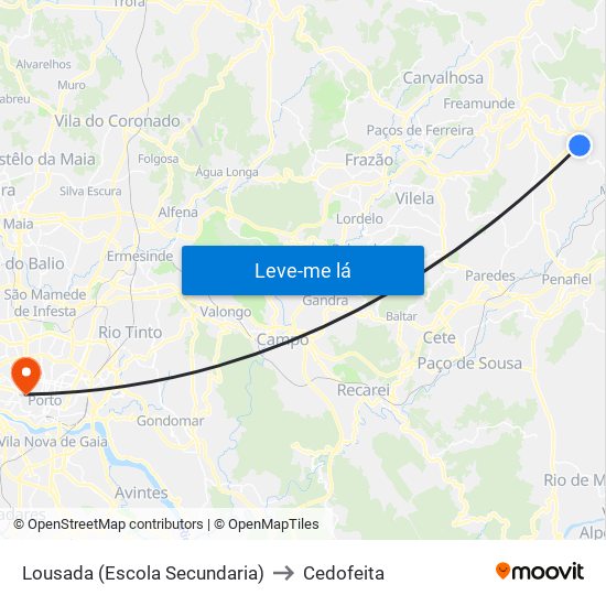 Lousada (Escola Secundaria) to Cedofeita map