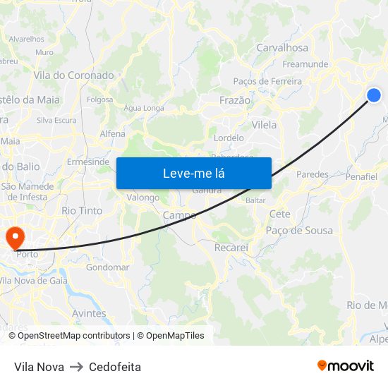 Vila Nova to Cedofeita map