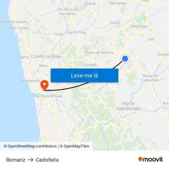 Romariz to Cedofeita map