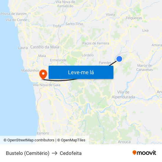 Bustelo (Cemitério) to Cedofeita map