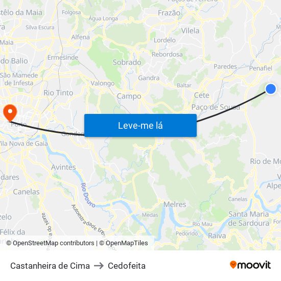 Castanheira de Cima to Cedofeita map