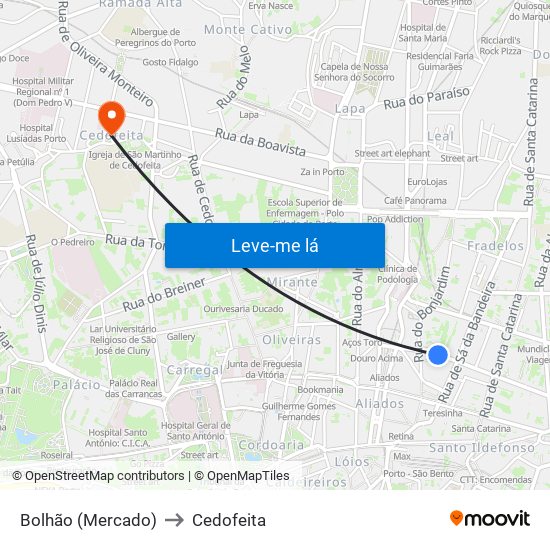 Bolhão (Mercado) to Cedofeita map