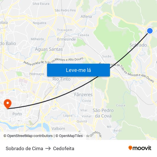 Sobrado de Cima to Cedofeita map