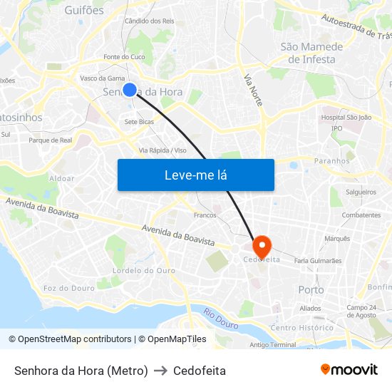 Senhora da Hora (Metro) to Cedofeita map