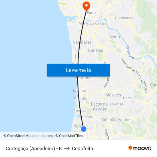 Cortegaça (Apeadeiro) - B to Cedofeita map