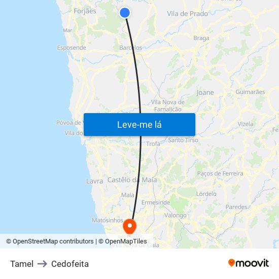Tamel to Cedofeita map