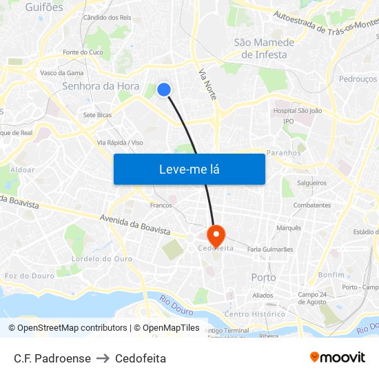 C.F. Padroense to Cedofeita map