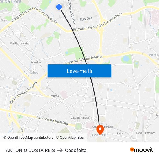 ANTÓNIO COSTA REIS to Cedofeita map