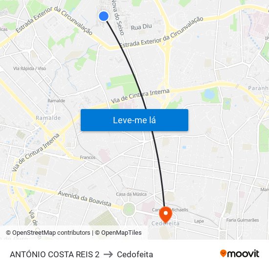 ANTÓNIO COSTA REIS 2 to Cedofeita map