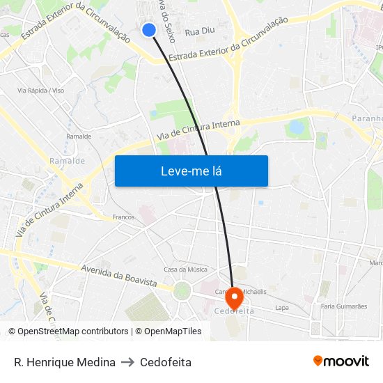 R. Henrique Medina to Cedofeita map