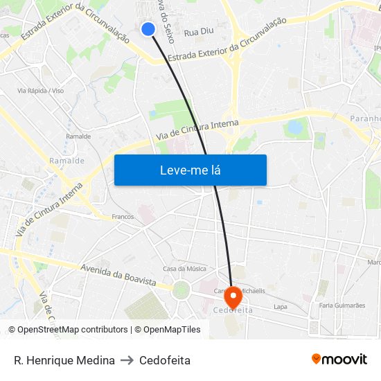 R. Henrique Medina to Cedofeita map