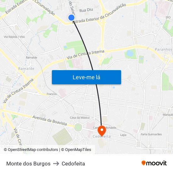 Monte dos Burgos to Cedofeita map