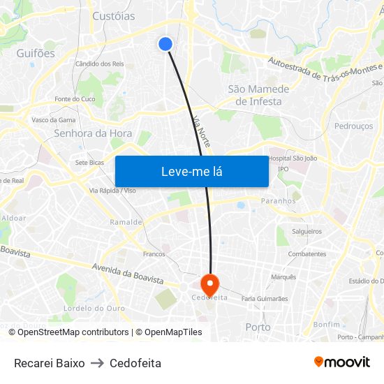Recarei Baixo to Cedofeita map