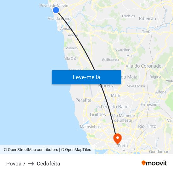 Póvoa 7 to Cedofeita map