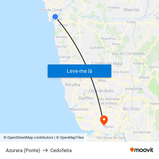 Azurara (Ponte) to Cedofeita map