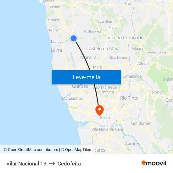 Vilar Nacional 13 to Cedofeita map