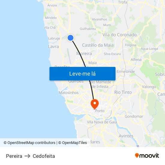 Pereira to Cedofeita map