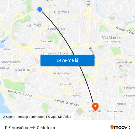 R.Ferroviário to Cedofeita map