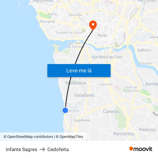 Infante Sagres to Cedofeita map