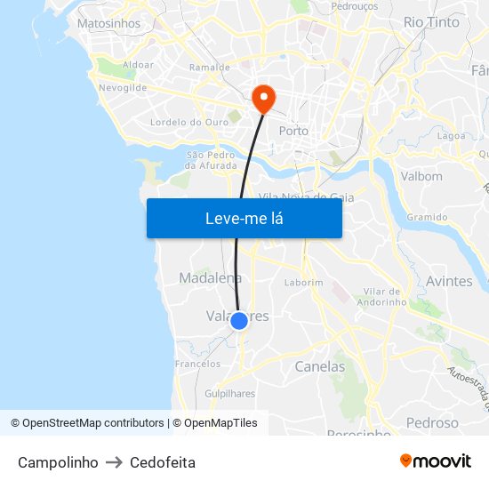 Campolinho to Cedofeita map