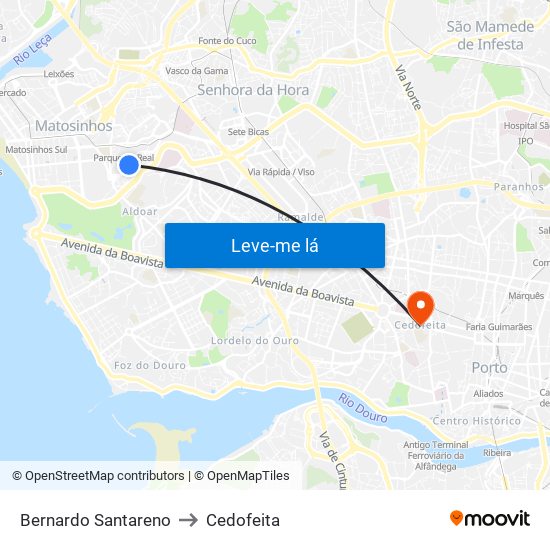 Bernardo Santareno to Cedofeita map