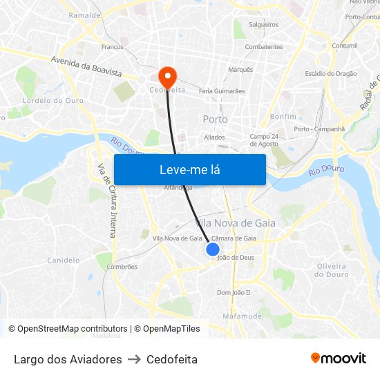 Largo dos Aviadores to Cedofeita map