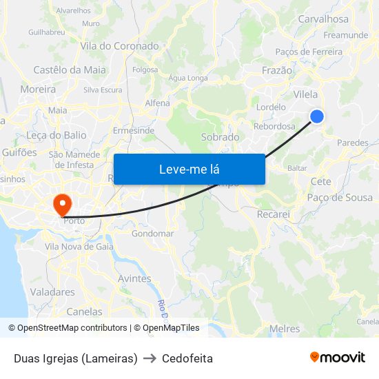 Duas Igrejas (Lameiras) to Cedofeita map
