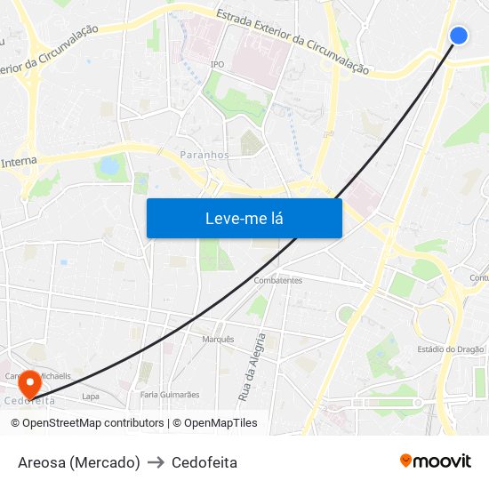 Areosa (Mercado) to Cedofeita map