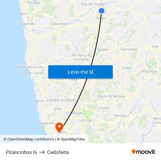 Pitancinhos Iii to Cedofeita map
