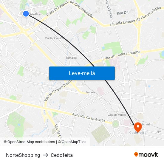 NorteShopping to Cedofeita map