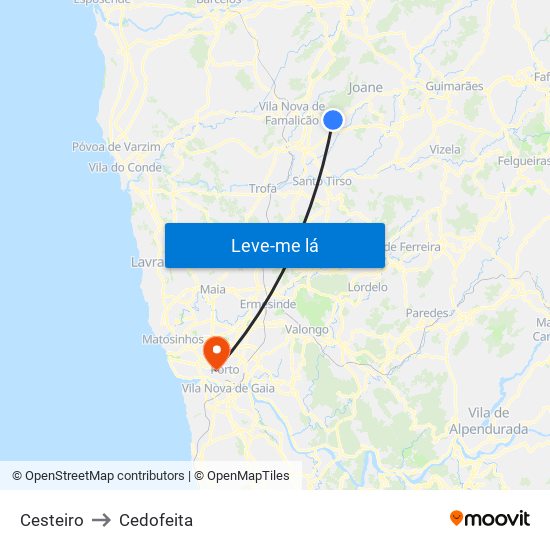 Cesteiro to Cedofeita map