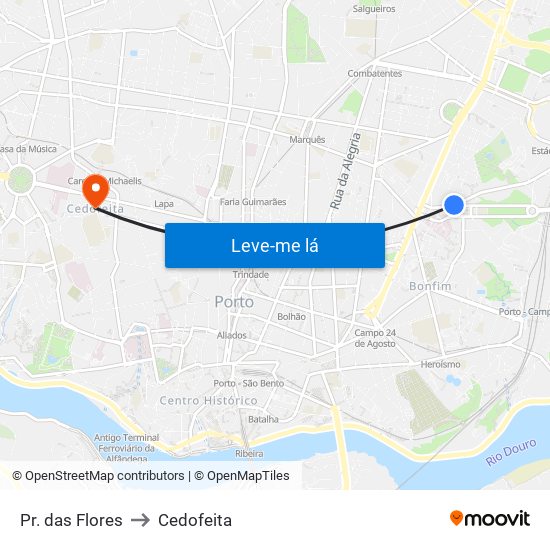 Pr. das Flores to Cedofeita map