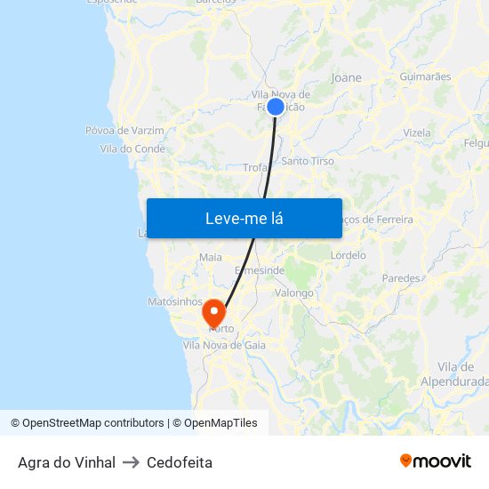 Agra do Vinhal to Cedofeita map