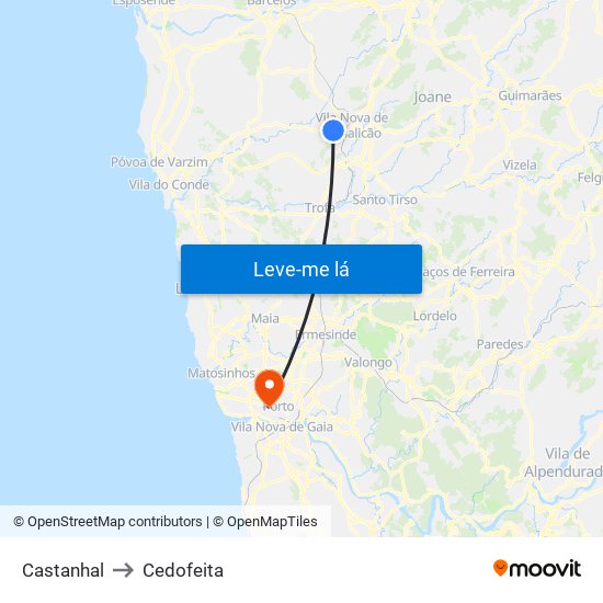 Castanhal to Cedofeita map