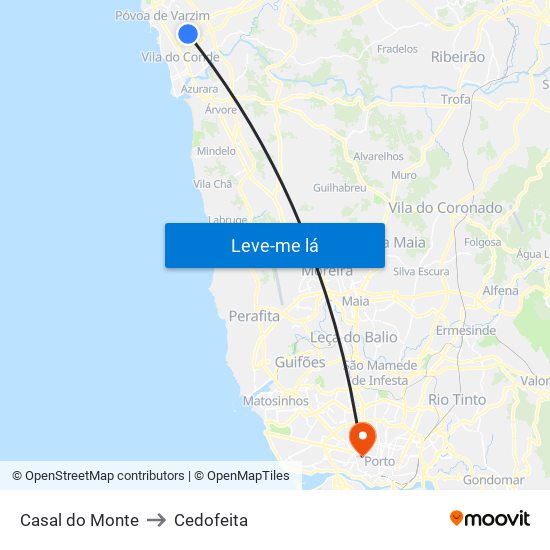 Casal do Monte to Cedofeita map