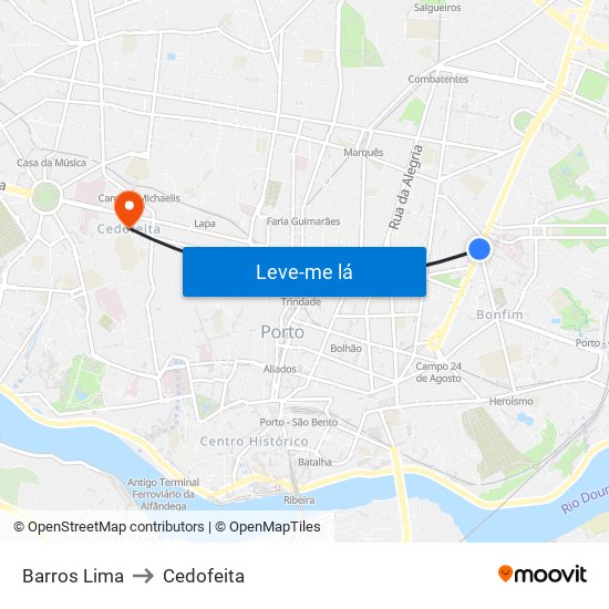Barros Lima to Cedofeita map