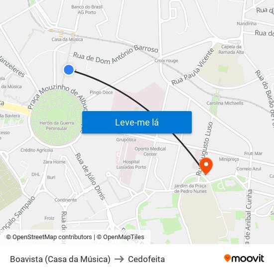 Boavista (Casa da Música) to Cedofeita map