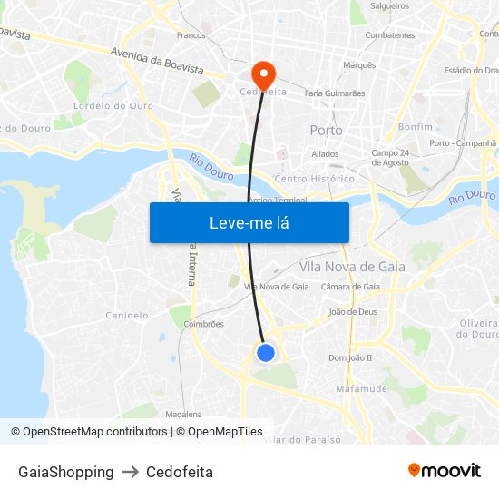 GaiaShopping to Cedofeita map