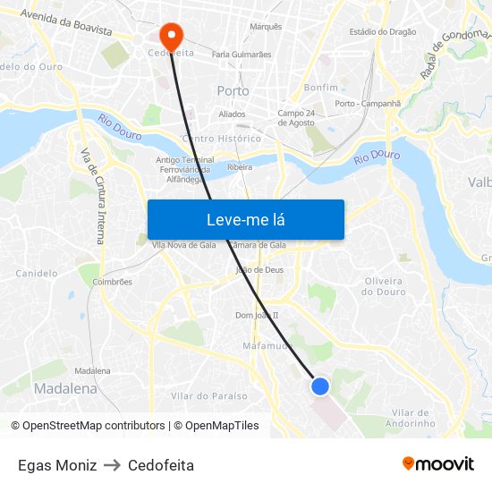 Egas Moniz to Cedofeita map