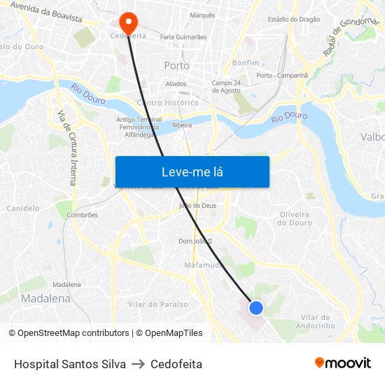 Hospital Santos Silva to Cedofeita map