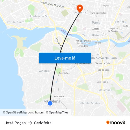 José Poças to Cedofeita map