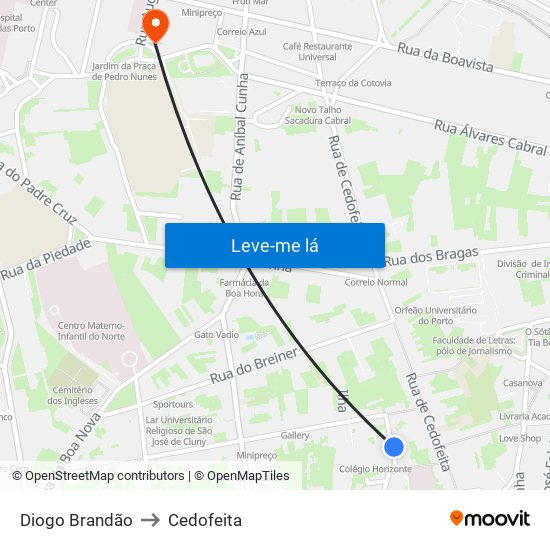 Diogo Brandão to Cedofeita map