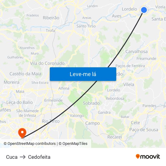 Cuca to Cedofeita map